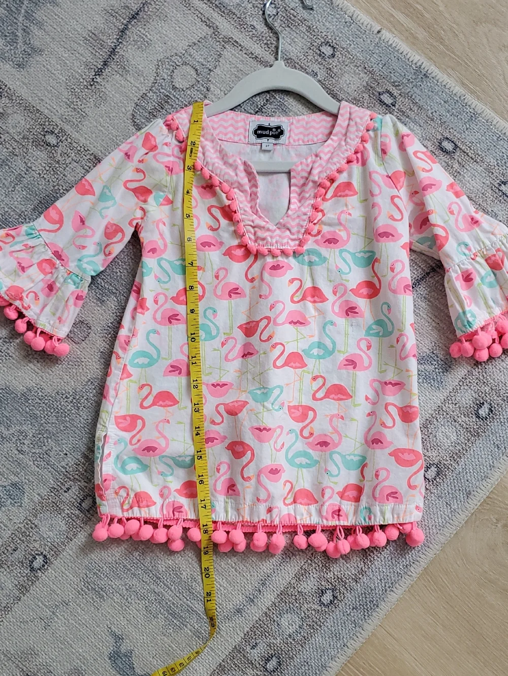 Mud Pie Toddler Girls Flamingo Swim Cover-up Tunic Dress Pom Pom Sz3T
